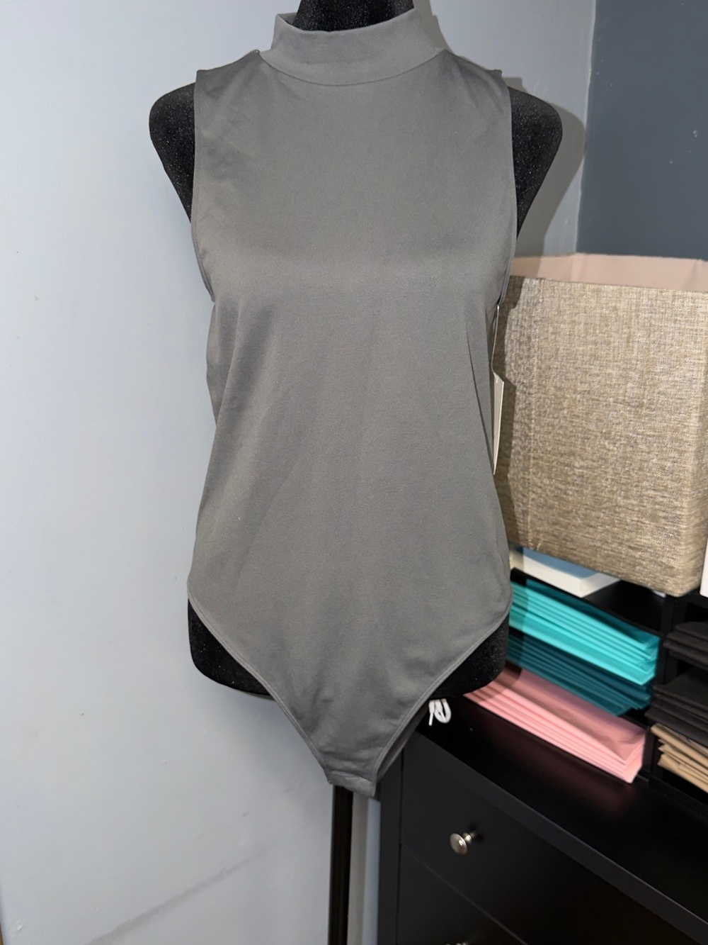 Gray Sleeveless Mock Neck Bodysuit